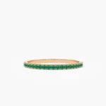 18K Solid Gold Round Emerald Eternity Band - 图片 5