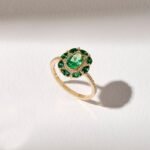 18K Solid Gold Emerald Floral Ring