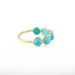 14K Solid Gold Round Turquoise Half Eternity Band Ring - Image 6