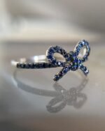 18K Solid Gold Natural Blue Sapphire Bow Ring - 图片 3