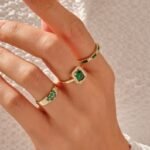 14K Solid Gold Emerald Engagement Ring - 图片 5