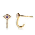 Natural Diamond and Sapphire Evil Eye Demi Huggies - 图片 3