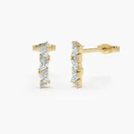 18k Gold Alternating Marquise and Round Moissanite Diamond Studs - 图片 5