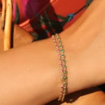 14K Solid Gold Bezel Set Emerald Tennis Bracelet - 图片 2