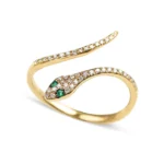 18K Solid Gold Diamond Snake Ring - 图片 3