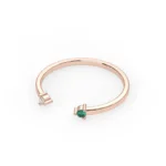 18K Solid Gold Natural Emerald and Diamond open Cuff Ring - 图片 4
