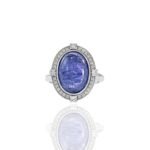 18K Solid Gold Oval Cabochon Tanzanite and Diamond Ring - Image 2