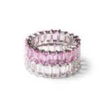 18K Solid Gold Pink Sapphire Emerald Cut Eternity Band - Image 4