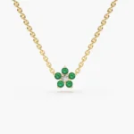 18k Solid Gold Emerald and Diamond Flower Charm Necklace - Image 4