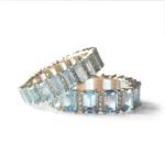 18K Solid Gold Aquamarine And Diamond Emerald Cut Eternity Band - Image 7