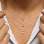 18k Solid Gold Princess-Cut Diamond Solitaire Pendant - 图片 2