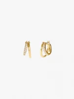 14K 纯金天然钻石双环耳环