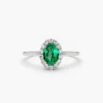 18K Solid Gold Oval Cut Emerald Halo Diamond Ring - 图片 4