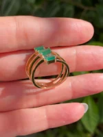 18K Solid Gold Spiral Emerald Ring - Image 7