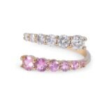 14K Solid Gold Graduated Diamond & Pink Sapphire Wrap Ring