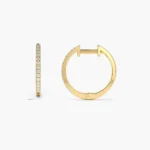14K Solid Gold  Medium Diamond Hoop Earrings - Image 5