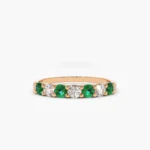 14K Solid Gold Alternating Emerald and Diamond Wedding Band - 图片 4