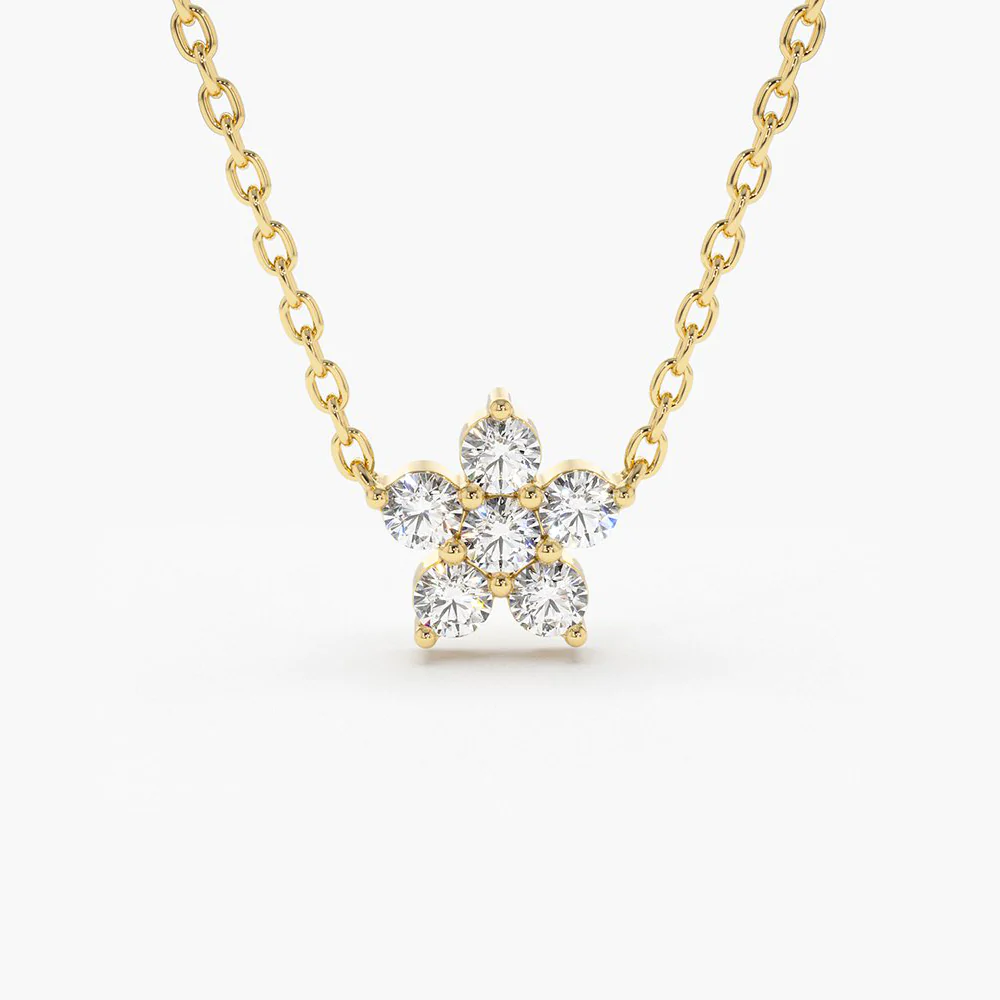 400548_e21533c001384af8a2f05270081ebcd0mv2.webp 18k Gold Flower Charm Natural Diamond Necklace - Image 1