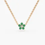 18k Solid Gold Emerald and Diamond Flower Charm Necklace - Image 6