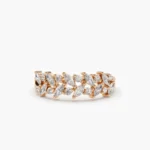 14K Solid Gold Two Row Marquise & Round Diamond Ring - 图片 5