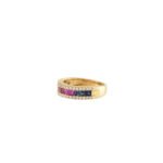 14K Solid Gold Multi Colored Sapphire and Diamond Band - 图片 3