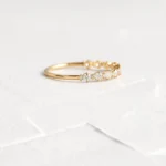 14k Solid Gold Pave Band, Round Cut Moissanite Diamond Ring - Image 3