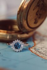 18K Solid Gold The Seine .84 ct Round Blue Montana Sapphire with .31 ct Halo Ring - Image 3