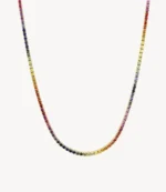 18k 纯金彩虹蓝宝石网球项链