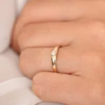14K Solid Gold Dome Diamond Bezel Ring - Image 3