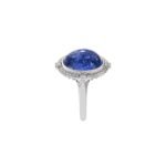 18K Solid Gold Oval Cabochon Tanzanite and Diamond Ring - Image 5