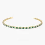 18k Solid Gold Prong Setting Diamond and Emerald Tennis Bracelet