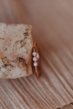 Three Diamonds in Migraine Bezel Band , Minimal Gold Ring - Image 6