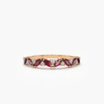 18K Solid Gold Slanted Ruby and Round Diamond Ring - Image 7