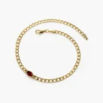 18k Solid Gold Cuban Link Bracelet with  Bezel Setting Garnet Bangel - 图片 4