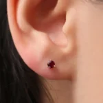 18k Solid Gold Round Cut Ruby Stud Earrings - Image 3