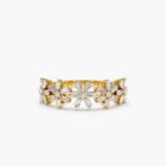 14K Solid Gold Baguette Diamond Multi Flower Design Ring