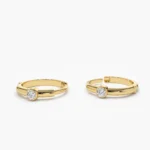 14K Solid Gold Single Bezel Set Diamond Hoops - Image 5