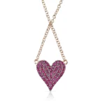 18k Solid Gold Reversible White Diamond And Red Ruby Heart Necklace - Image 6
