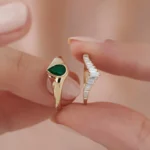 14K Solid Gold Baguette Diamond Curved Tiara Ring - Image 8