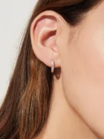 14K Solid Gold & Natural Diamond Hoop Earrings - 图片 6