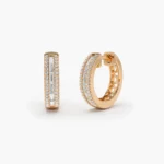18k Solid Gold Pave Moissanite Diamond and Baguette Hoop Earrings - Image 8