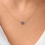 18k Solid Gold Sapphire and Diamond Flower Charm Necklace - 图片 2