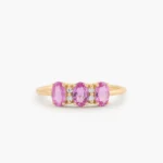 14K Solid Gold Oval Genuine Pink Sapphire and Diamond Ring - Image 3