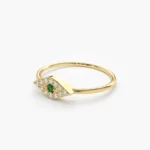 14K Solid Gold Diamond and Emerald Evil Eye Ring - Image 3