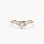 14K Solid Gold Baguette Diamond Curved Tiara Ring - Image 5