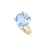 18K Solid Gold Blue Topaz Candy Cocktail Ring - Image 3