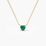 14K Solid Gold Heart-Shape Emerald Necklace