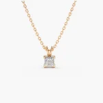 18k Solid Gold Princess-Cut Diamond Solitaire Pendant - 图片 3