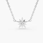 18k Gold Single Natural Diamond Star Necklace - 图片 5