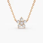 18k Gold Flower Charm Natural Diamond Necklace - 图片 4